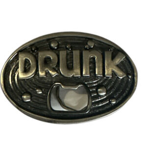 Vintage large metal Bottle Opener / belt buckle  DRUNK